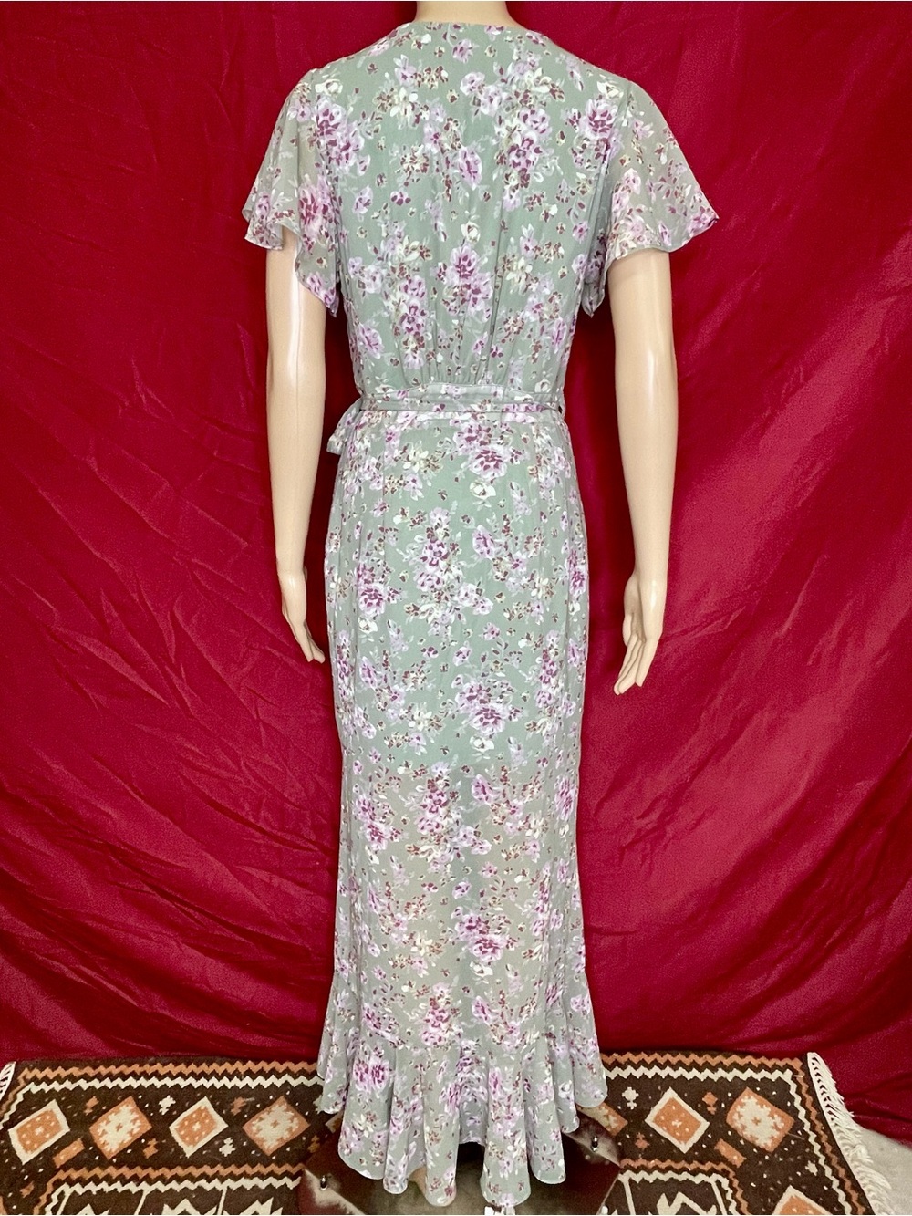 Blu Ivy Floral Sage True Wrap Chiffon Maxi Dress Women’s Size Small NWOT - Picture 4 of 6